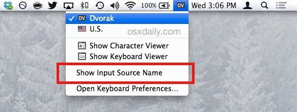 Indicatore di digitazione della lingua corrente in OS X