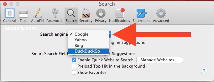 Cambia il motore di ricerca predefinito in Safari per Mac