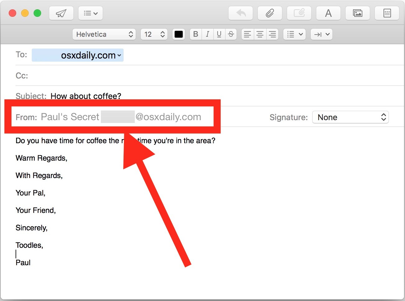 Modifica l'indirizzo di posta elettronica inviato da per email nell'app per Mac Mail