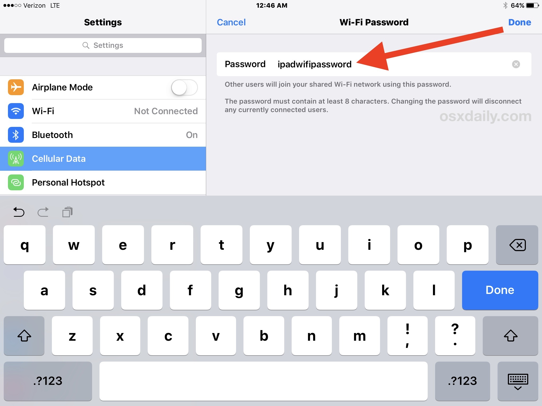 Modifica della password dell'hotspot Wi-Fi personale su iPhone e iPad