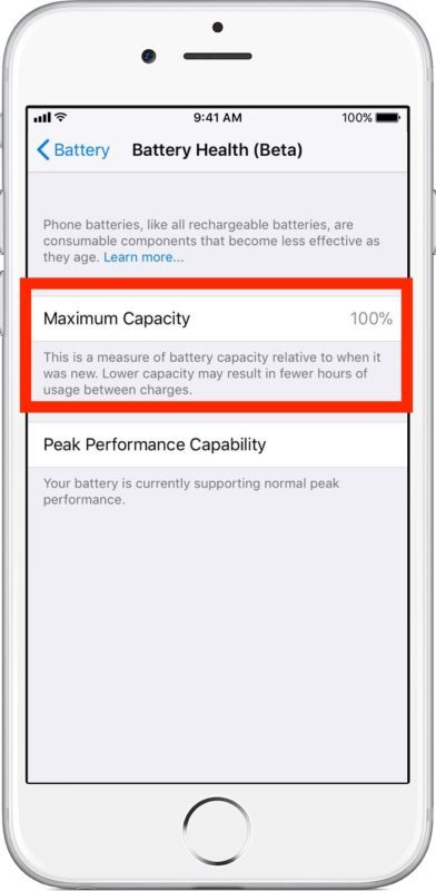 Controlla la capacità massima della batteria su iPhone