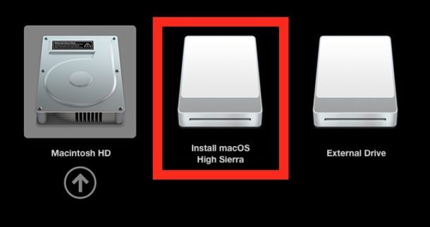 Scegli l'unità di installazione di MacOS High Sierra