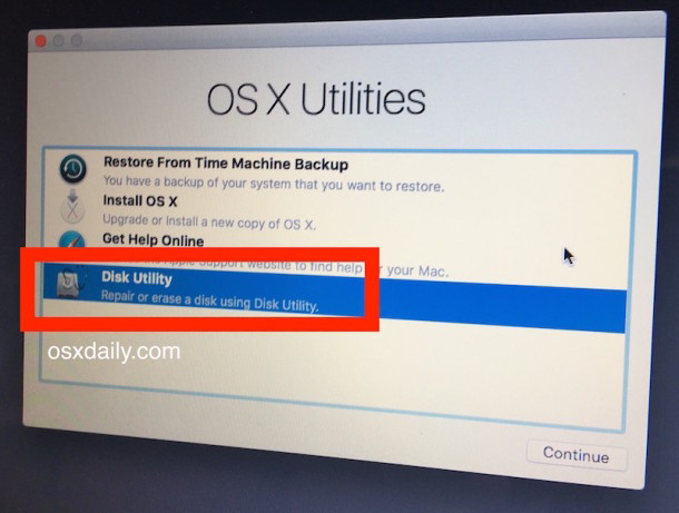 2- Seleziona Utility Disco nella schermata delle utility di OS X.