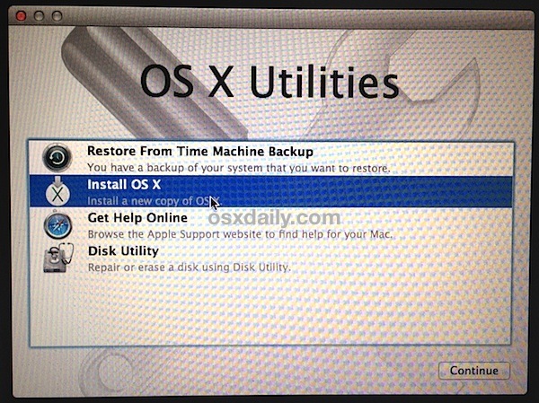 Avvia l'installazione pulita di OS X Mavericks