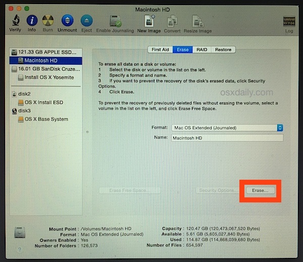 Formattare l'unità di destinazione per un'installazione pulita di OS X 10.10