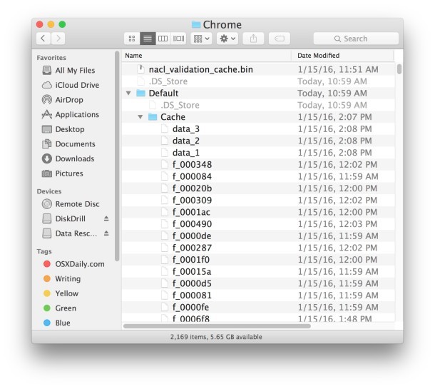 Posizione della cache di Google Chrome nel file system Mac OS X 2