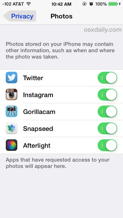 Controlla e determina quali app hanno accesso alle foto iOS