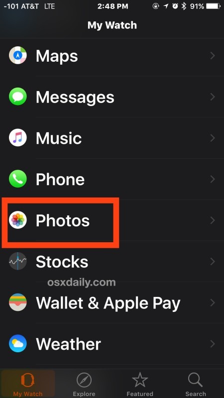 scegliere-foto-app-on-mela-watch-settings