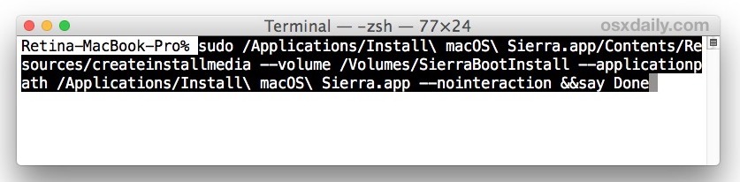Crea boot macOS Sierra install drive