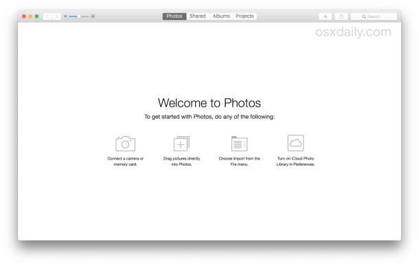 la schermata New Photo Library consente di aggiungere immagini alla libreria di foto in OS X