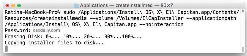 Creazione di un'unità di installazione avviabile El Capitan di OS X.
