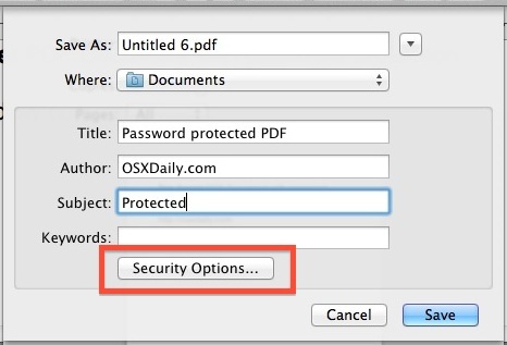 Aggiungi una password per proteggere il PDF con le Opzioni di sicurezza