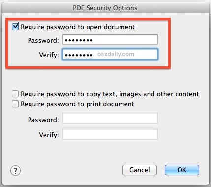 Richiedi una password per aprire il PDF