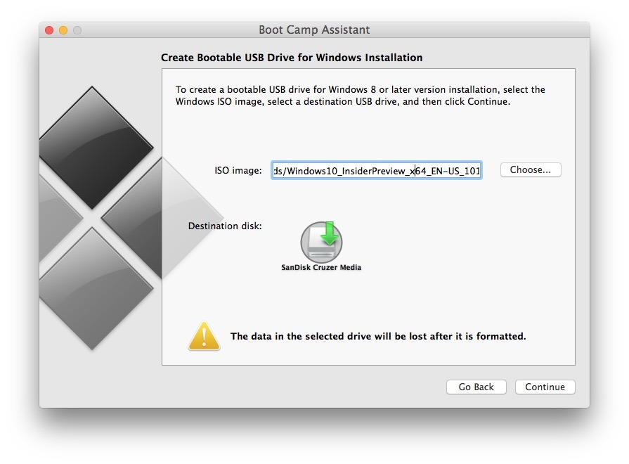 Fai installare Windows 10 con un'unità ISO da Mac OS X.