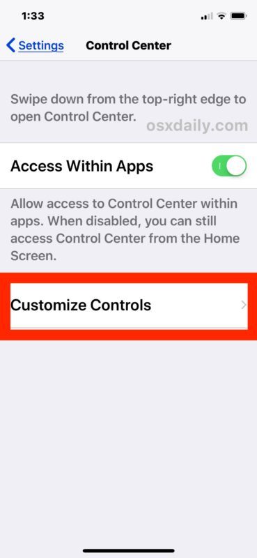 Personalizza Control Center in iOS
