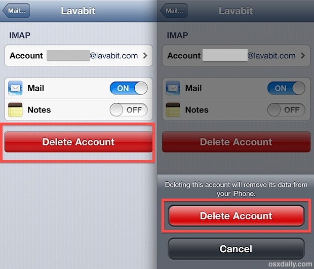 Elimina un account di posta da iPhone