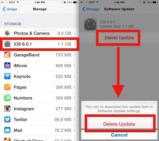 Elimina gli aggiornamenti iOS da un iPhone