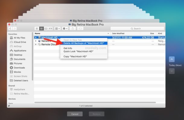 Elimina i vecchi backup di Time Machine su Mac
