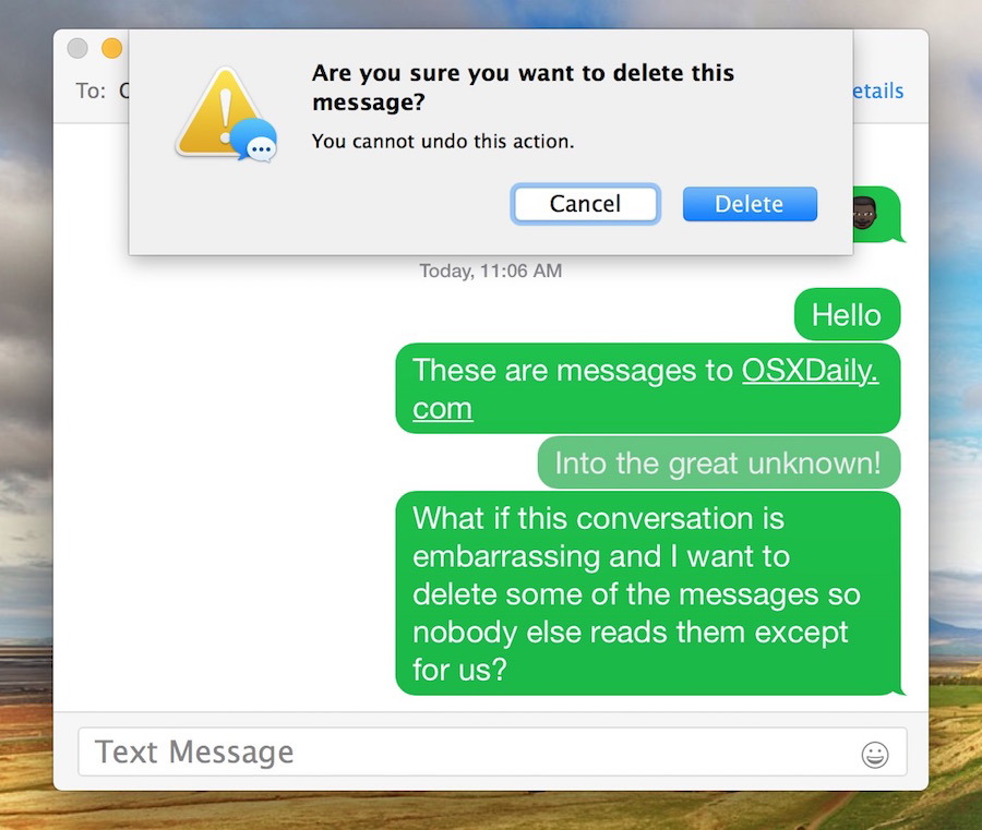 Conferma la rimozione dei messaggi in Mac OS X
