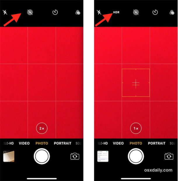 Opzioni HDR restituite all'app Fotocamera in Iphone