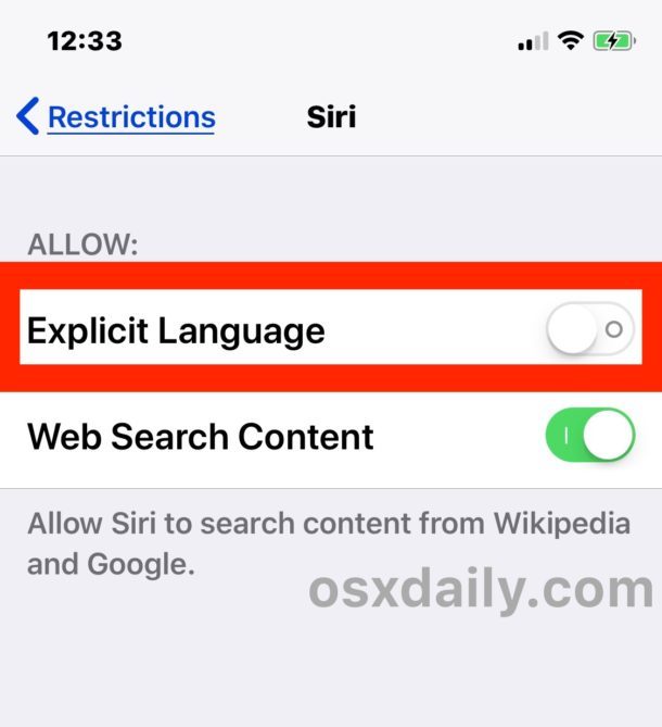 Disabilita la lingua esplicita in Siri per iOS