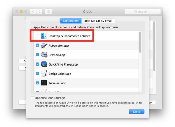 Disabilita le cartelle di iCloud Desktop e Documenti in MacOS