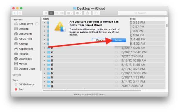 Spostamento di file da iCloud Drive al Mac locale