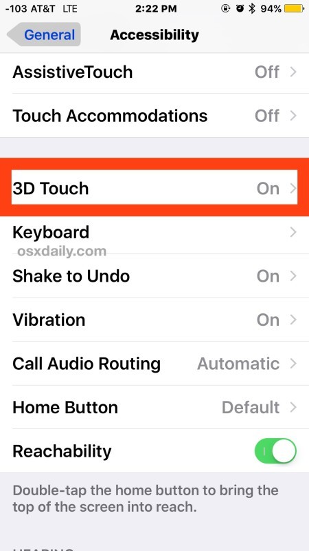 Trova 3D Touch per disattivarlo