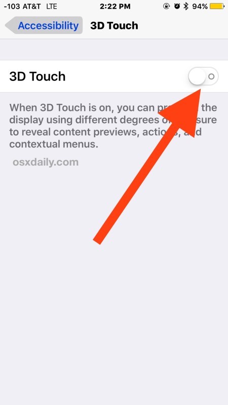 Disattivazione di 3D Touch su iPhone