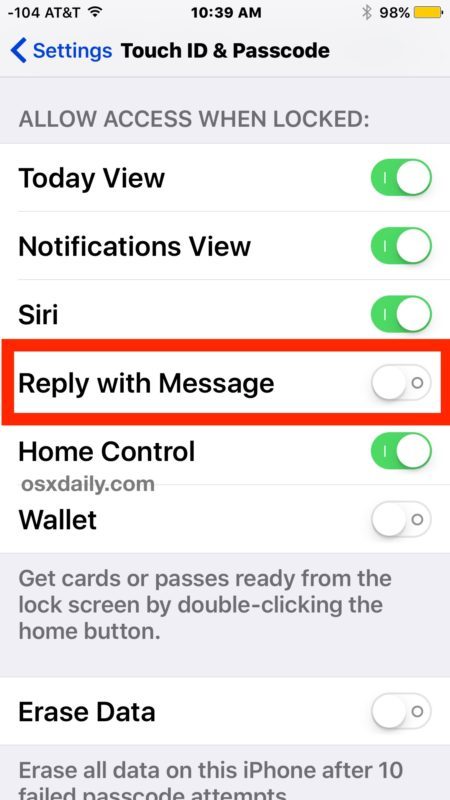 Disabilita risposta al messaggio dalla schermata di blocco in iOS