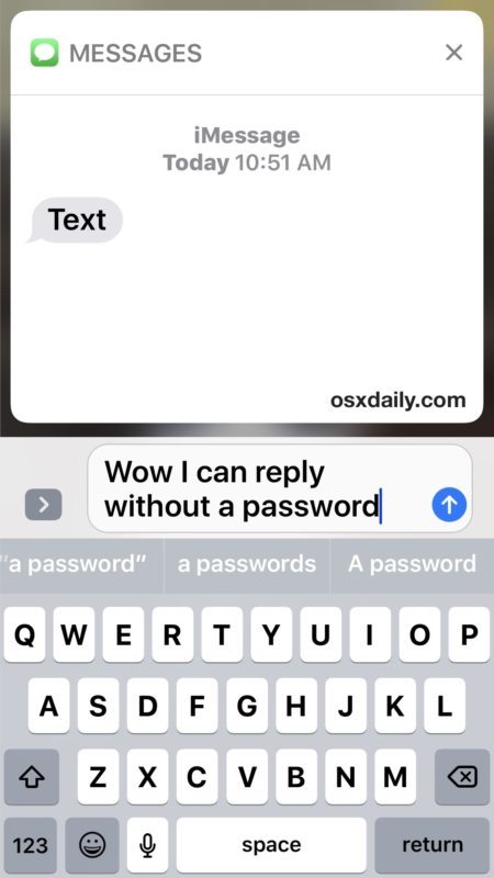 Leggi e rispondi ai messaggi dalla schermata di blocco senza l'approvazione della password in iOS