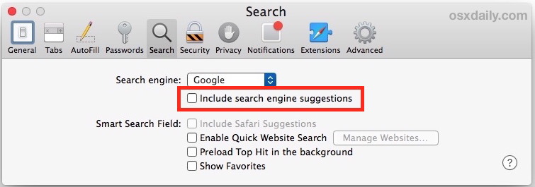 Disabilita i suggerimenti di ricerca Safari su Mac