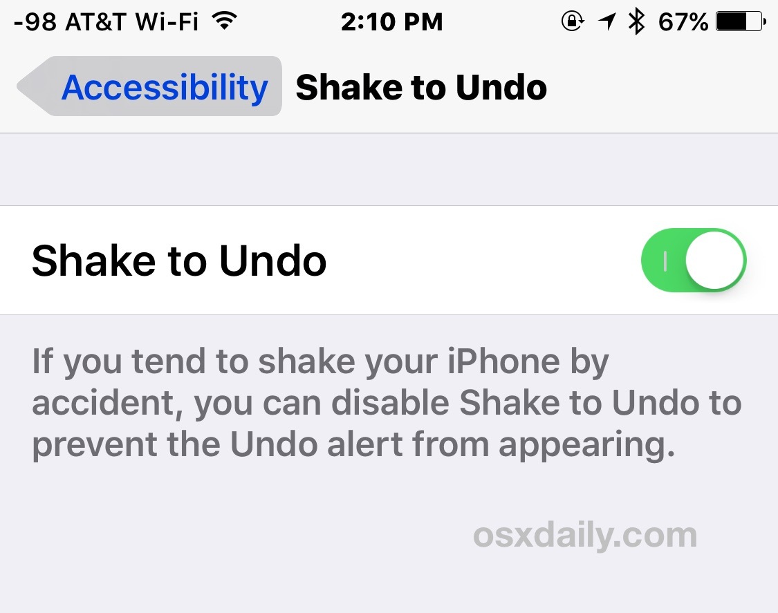 Disabilita o abilita la scossa per annullare in iOS