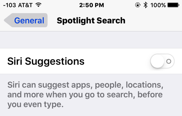 Disattiva i suggerimenti Siri nella ricerca Spotlight per iOS