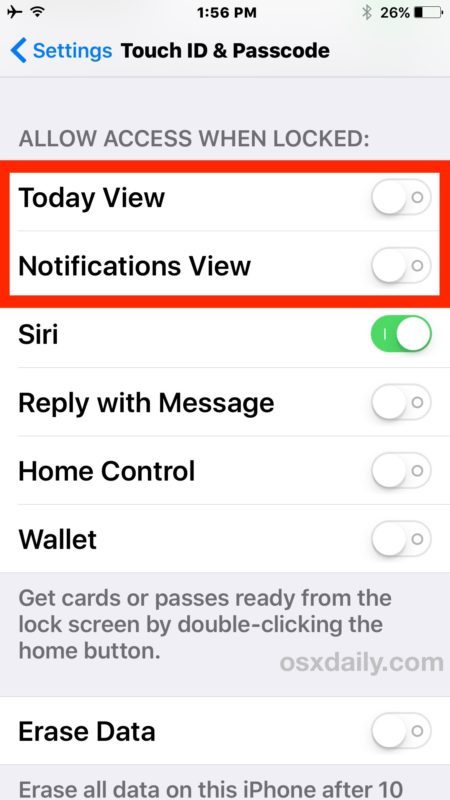 Disabilita i widget e oggi lo schermo nella schermata di blocco in iOS 10