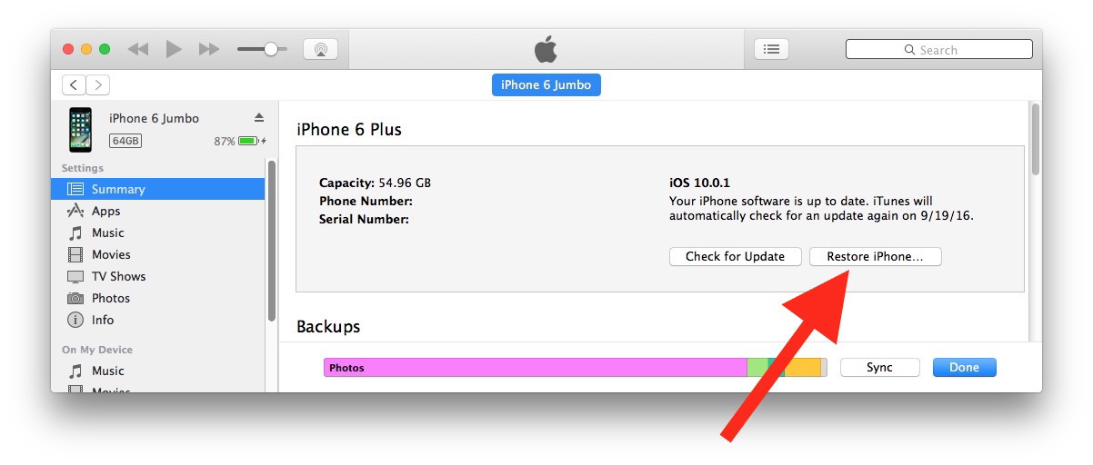 Esegui il downgrade di iOS 10 con iTunes