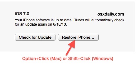 Downgrade di iOS 7 in iTunes