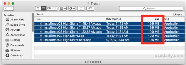 Installer macOS High Sierra incompleto