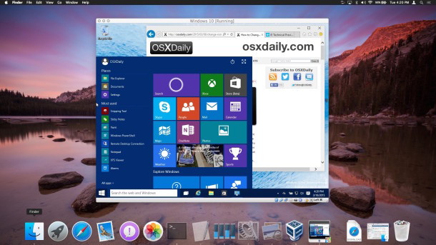 Windows 10 in esecuzione su una macchina virtuale su Mac OS X