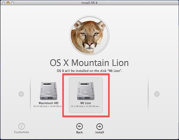 Installa OS X Mountain Lion sulla nuova partizione