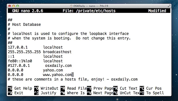 Modifica il file Hosts in Mac OS X usando Terminal