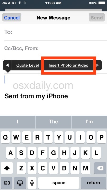 Inserisci una foto nell'e-mail dall'app iOS Mail