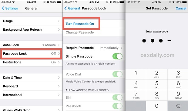 Attiva il blocco del passcode in iOS