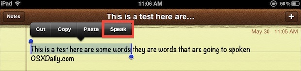 Parla il testo selezionato in iOS con il motore di sintesi vocale