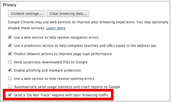 Opzione Non tenere traccia nel browser Chrome