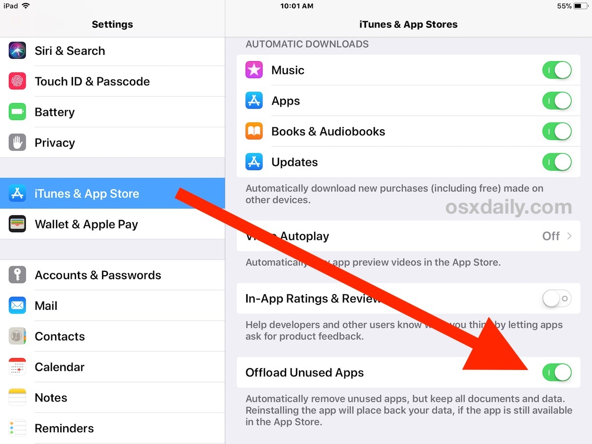 Abilita Offload App inutilizzate in iOS