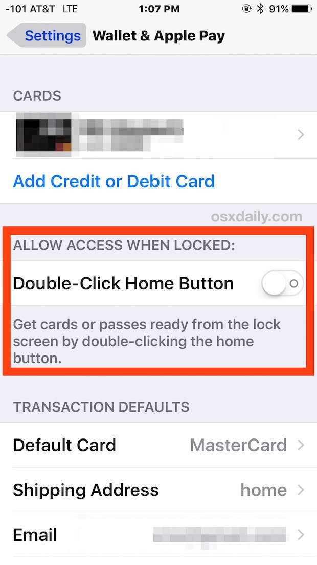 Abilita o Disabilita il collegamento ad accesso Apple Pay dalla schermata di blocco