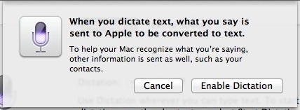 Conferma Abilita dettatura in Mac OS X Mountain Lion