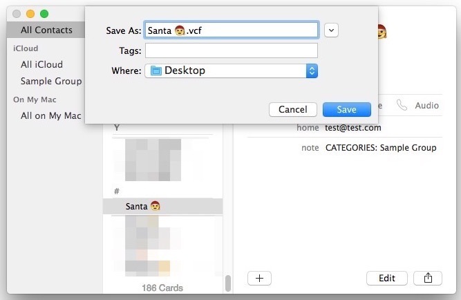 Esportare un singolo contatto dall'app Contatti Mac in OS X