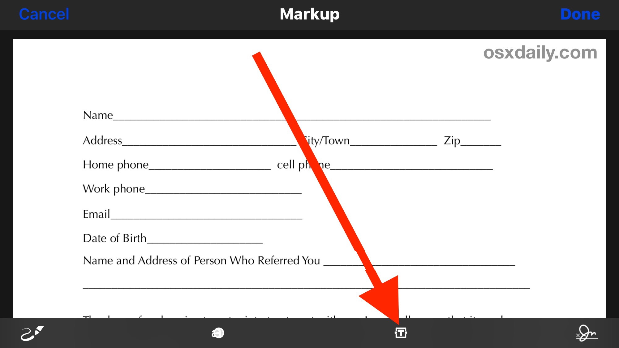 Compilazione di un modulo PDF e modifica di un PDF da iPhone con Markup